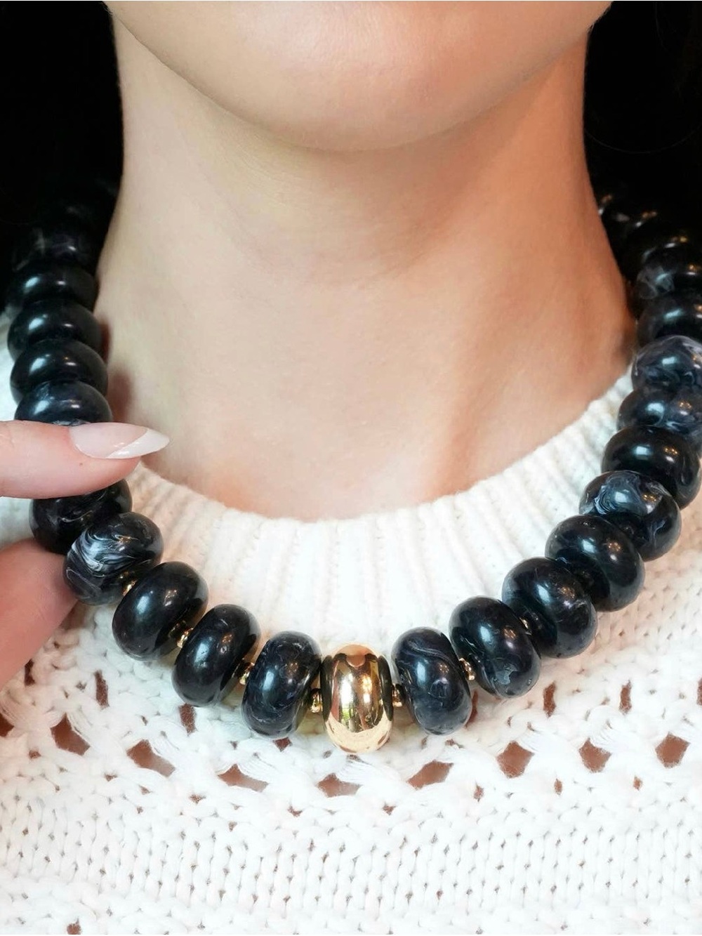 Black Marbled Bead Necklace with Gold Accent. Gameday, Football games, NC State